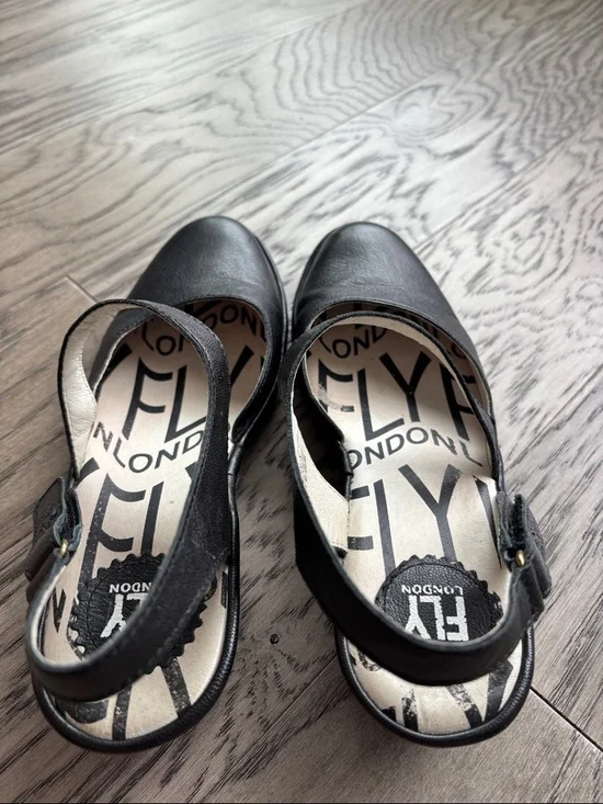 Fly London Black Leather Cross-Strap Slingback Mules - Picture 3 of 9